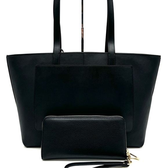 Michael Kors Medium Jet Set Travel Zip Tote Bag & Continental Wallet Black/Gold - Picture 5 of 13